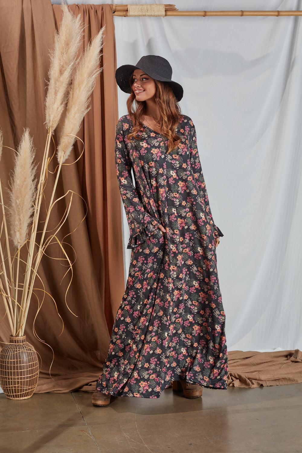 Vestido comprido com estampado floral