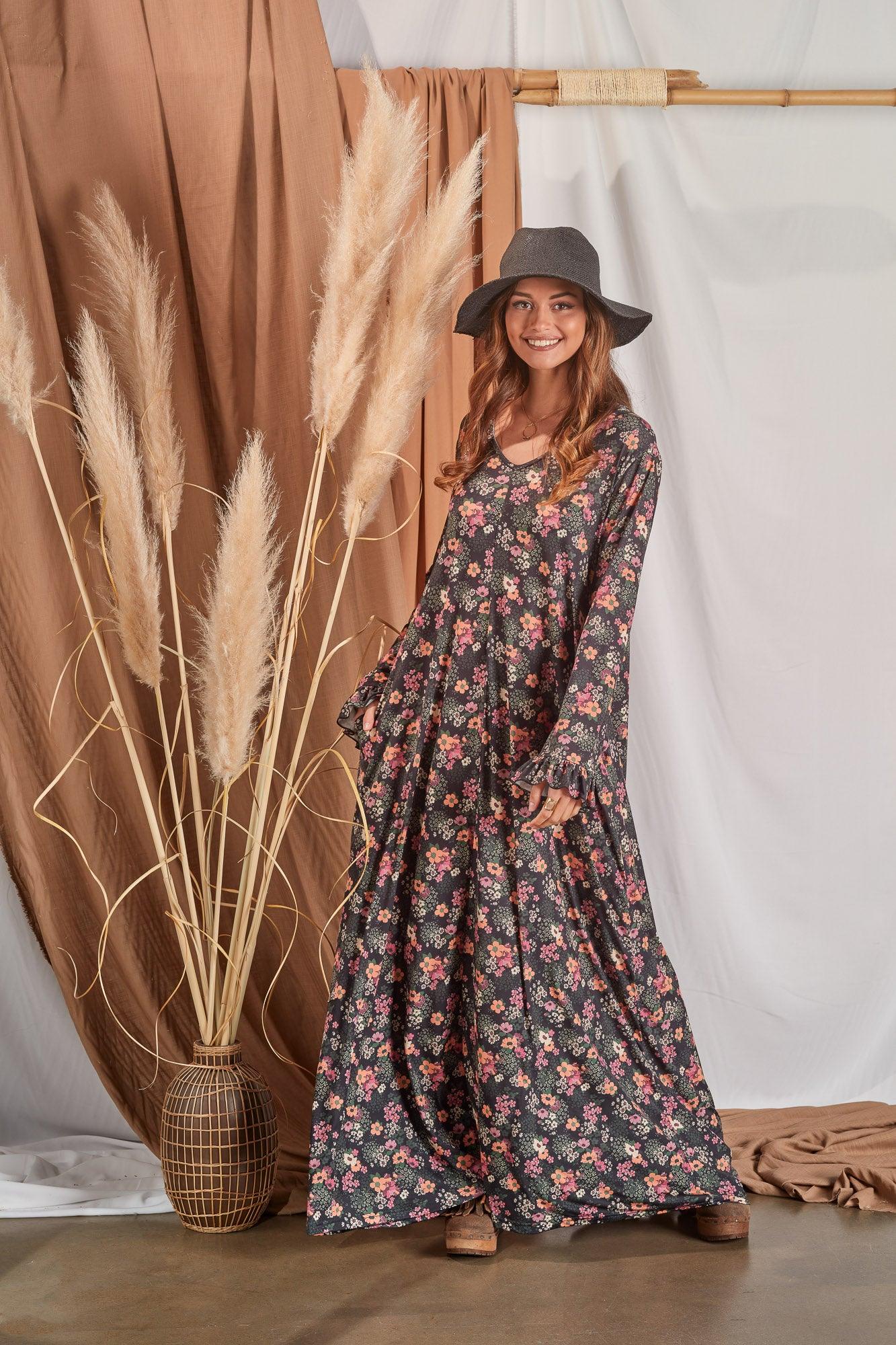 Vestido comprido com estampado floral