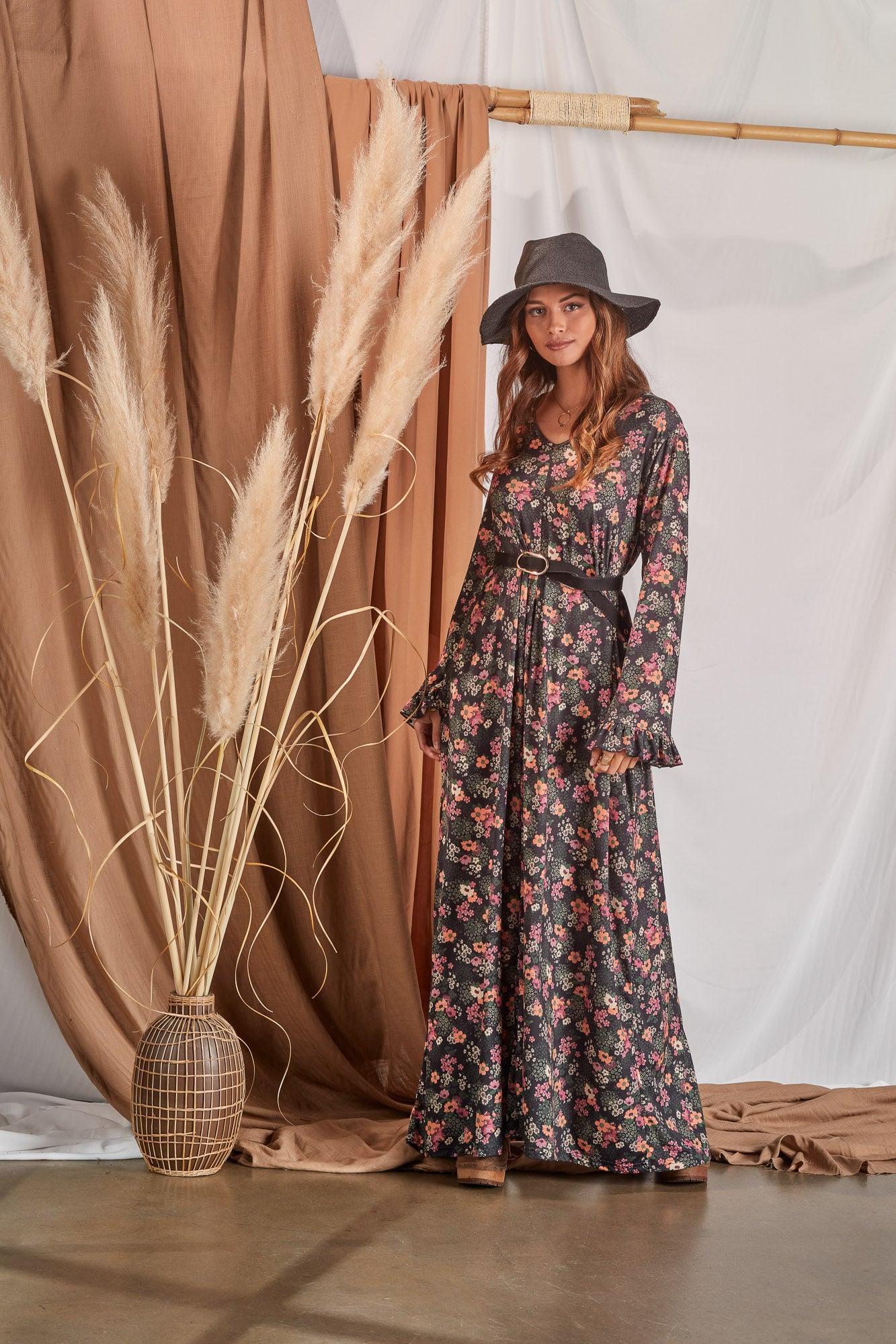 Vestido comprido com estampado floral