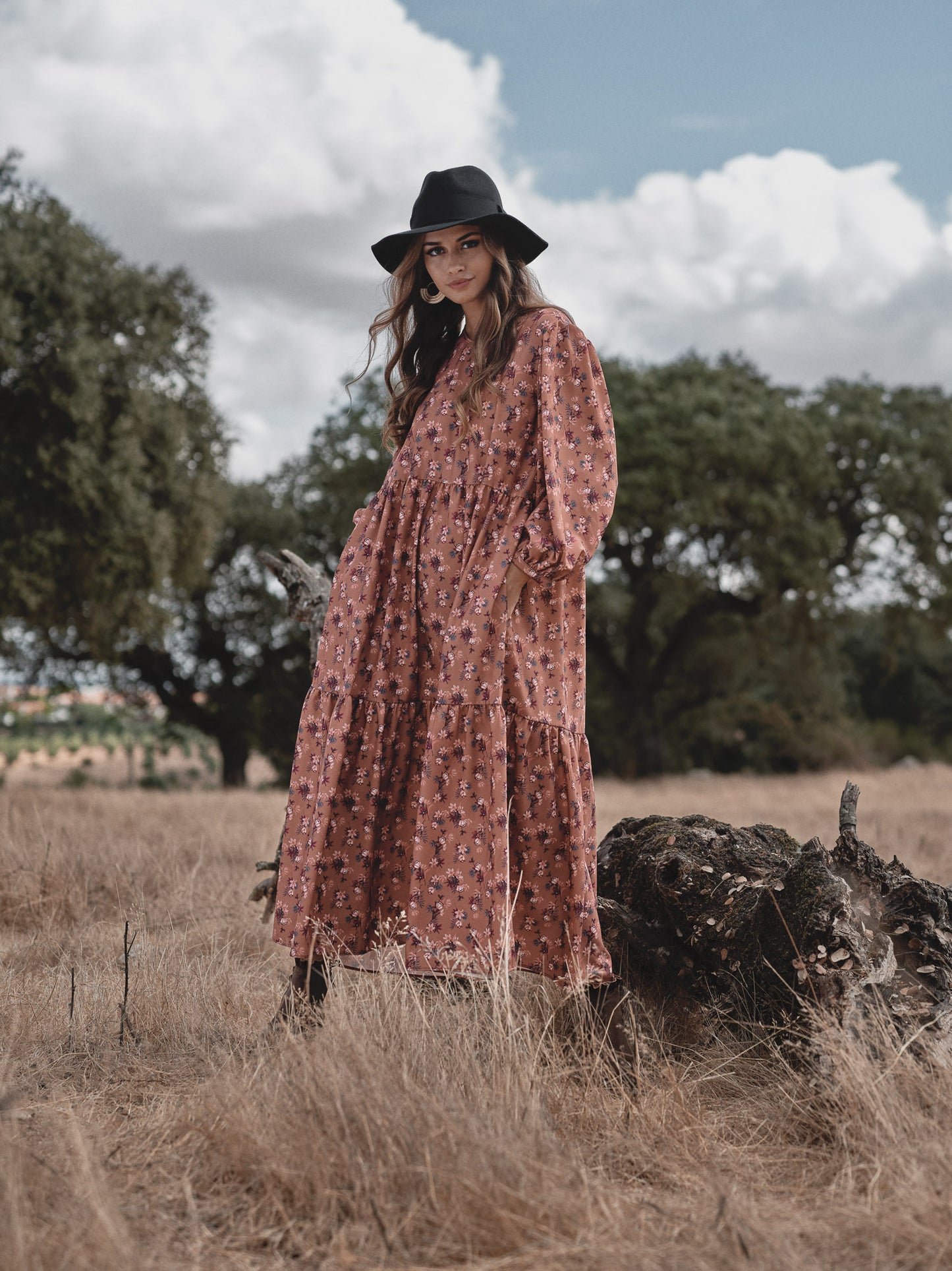 Vestido comprido com estampado floral
