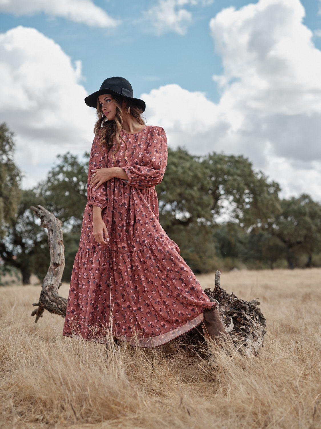 Vestido comprido com estampado floral