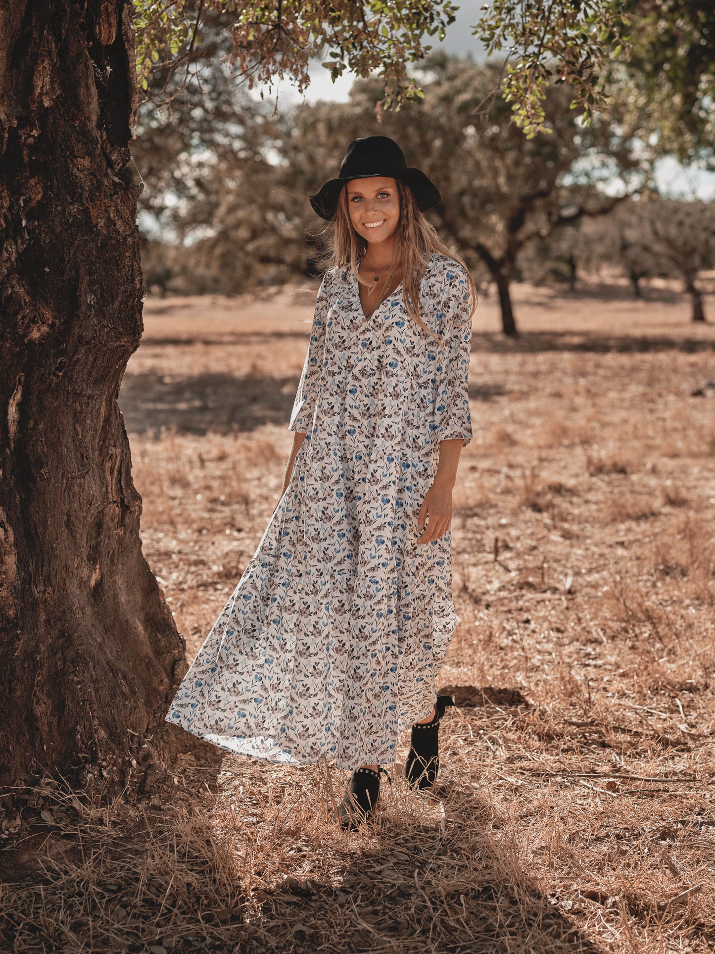Vestido comprido com estampado floral