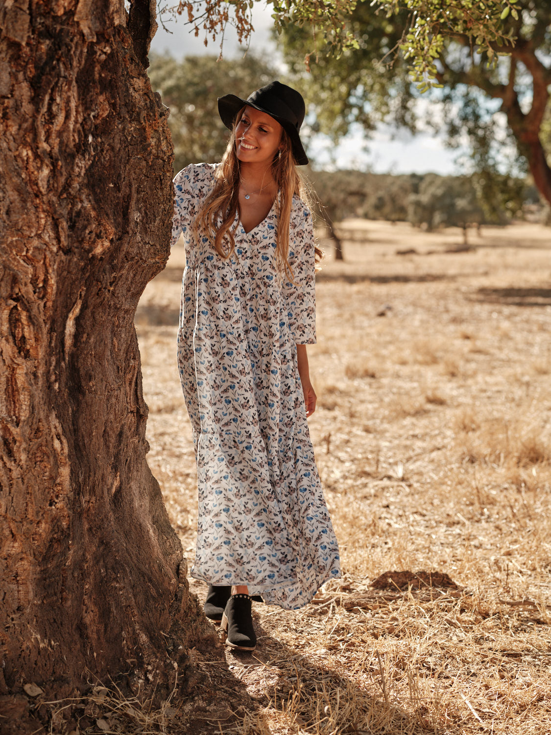 Vestido comprido com estampado floral