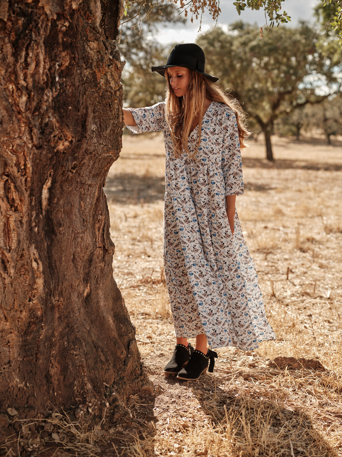 Vestido comprido com estampado floral