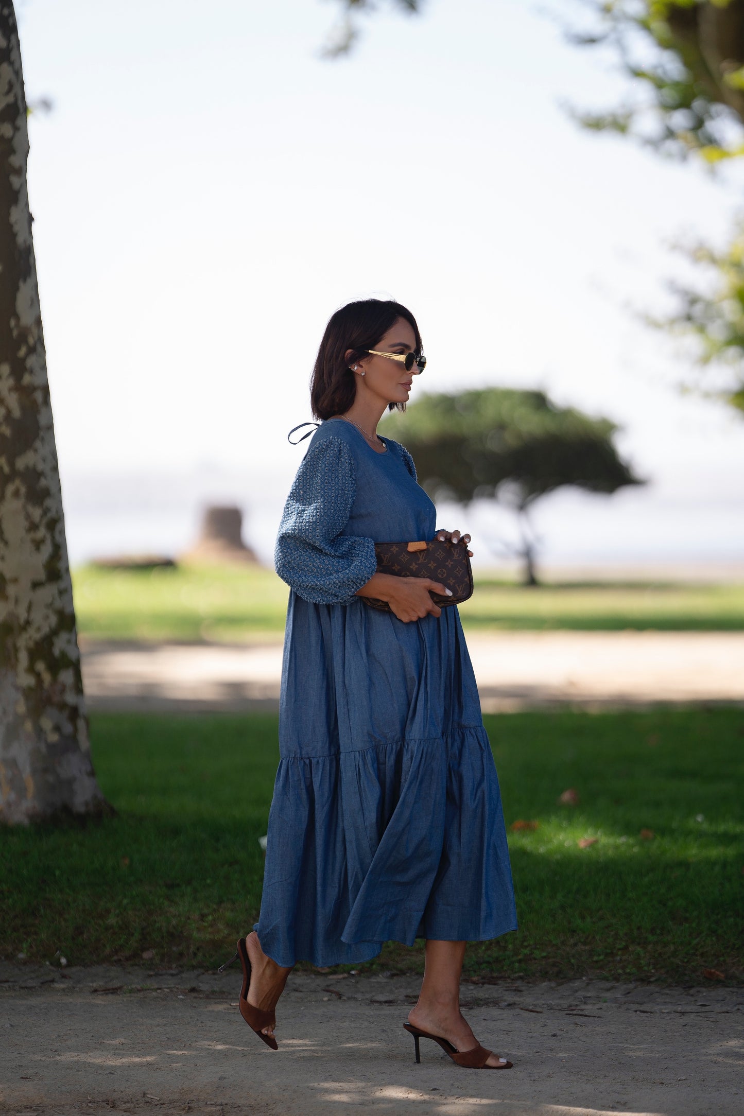 Vestido comprido em ganga