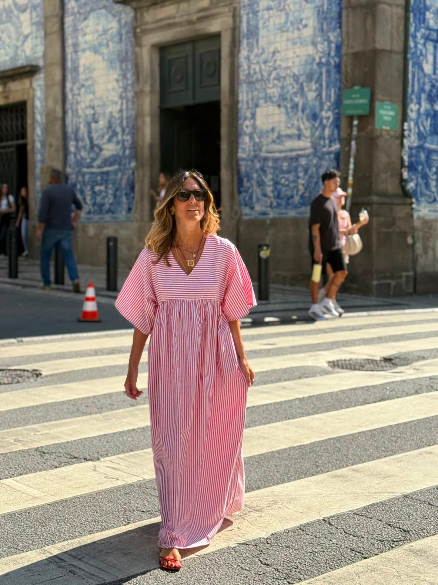 Vestido comprido riscas