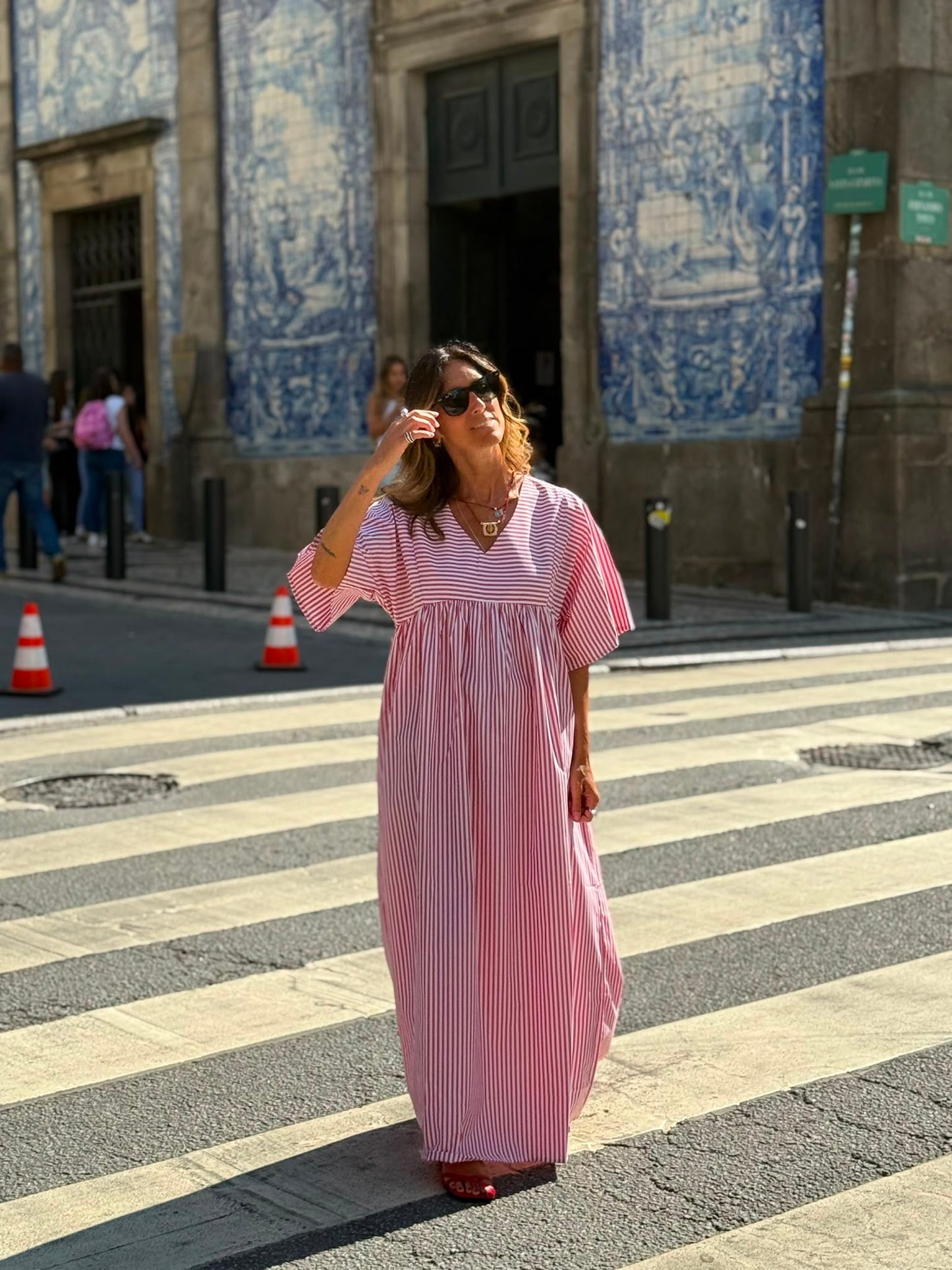 Vestido comprido riscas