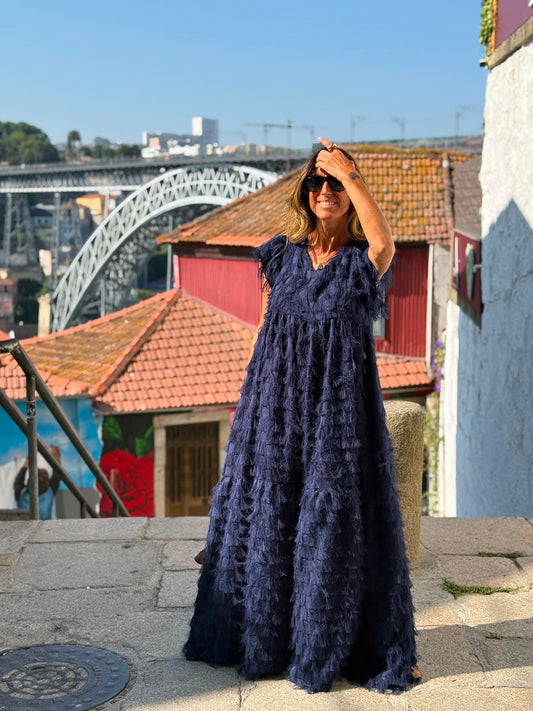 Edição limitada! Vestido comprido de cerimónia azul marinho