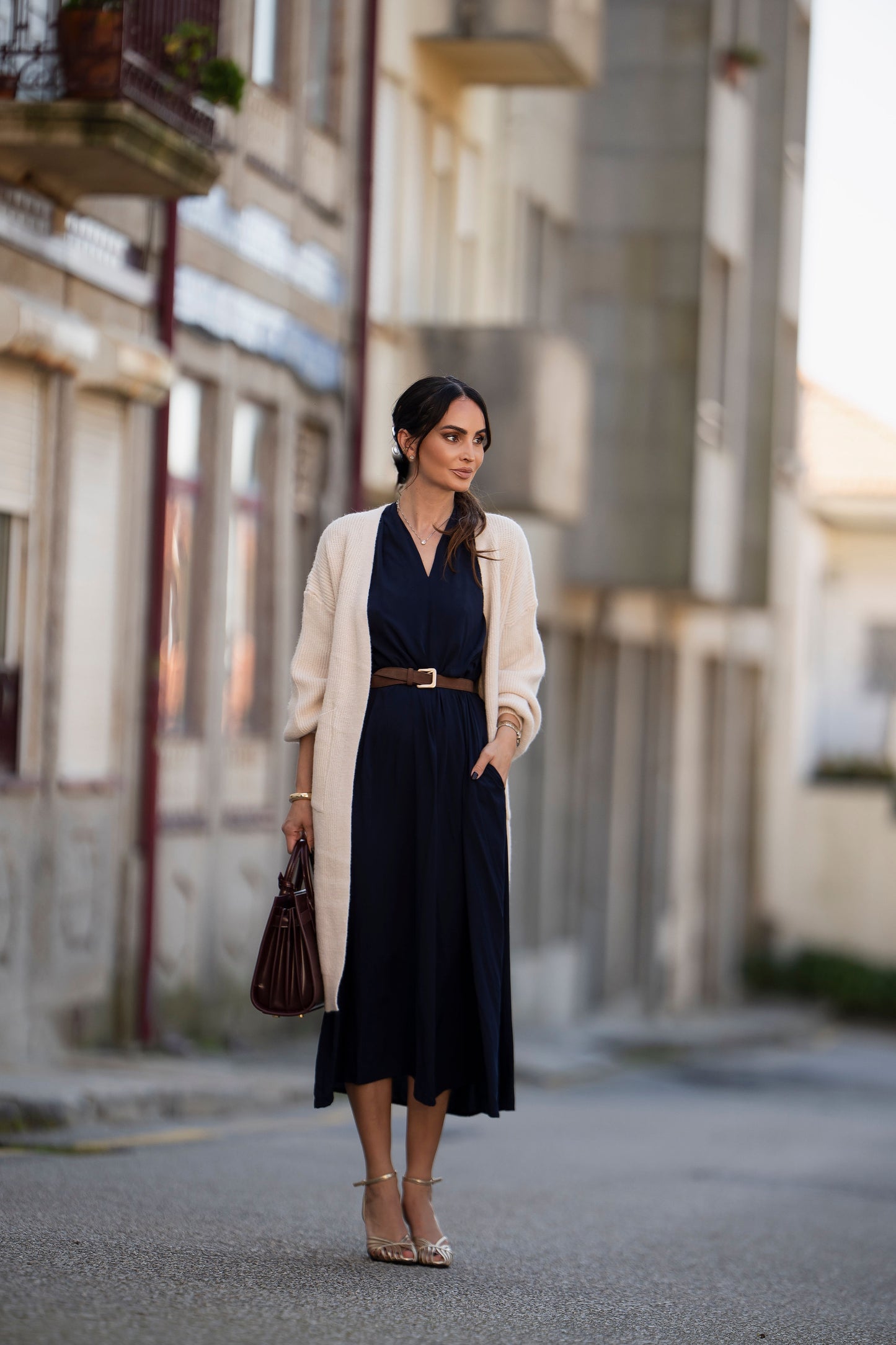 Vestido comprido azul marinho