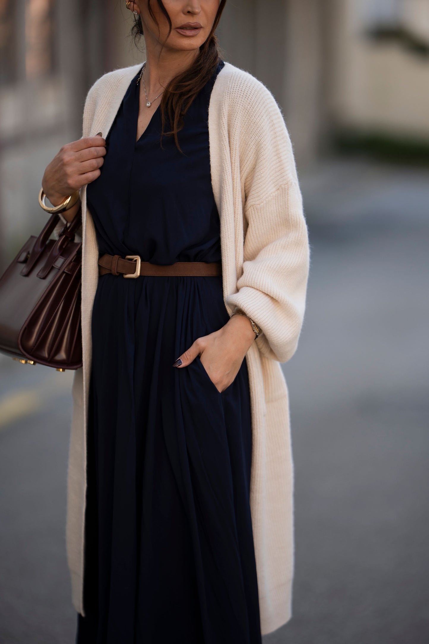 Vestido comprido azul marinho