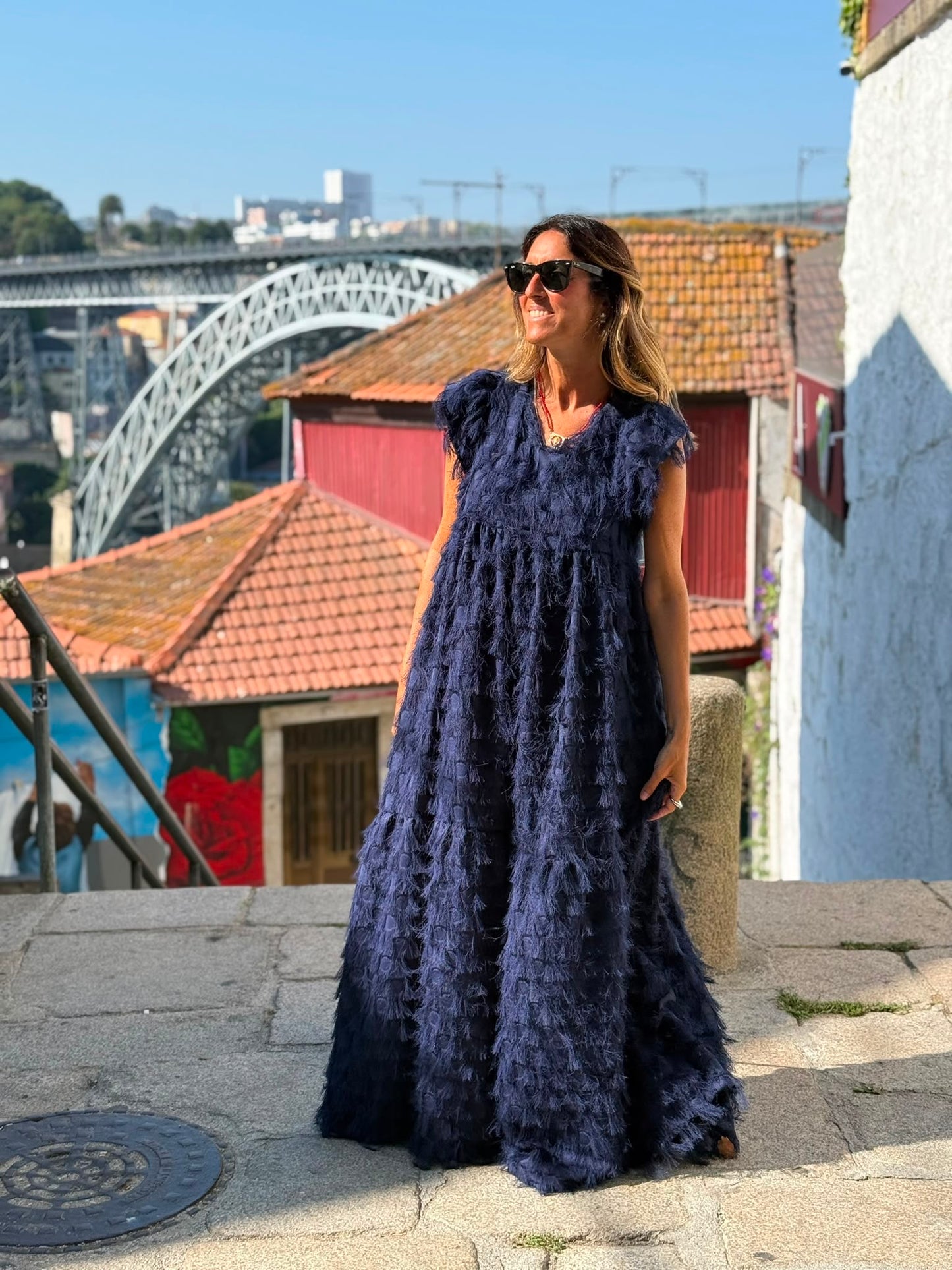 Edição limitada! Vestido comprido de cerimónia azul marinho