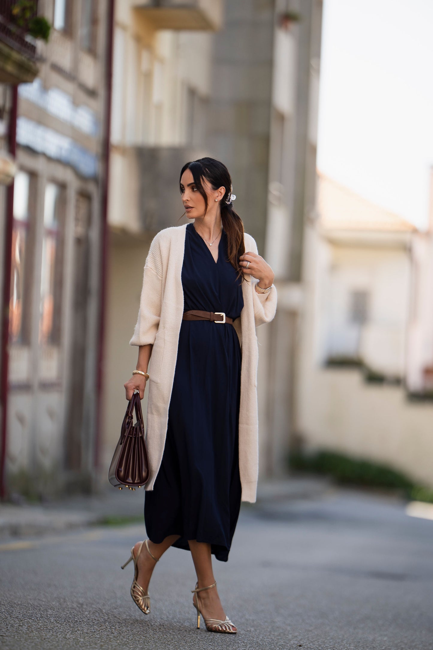 Vestido comprido azul marinho
