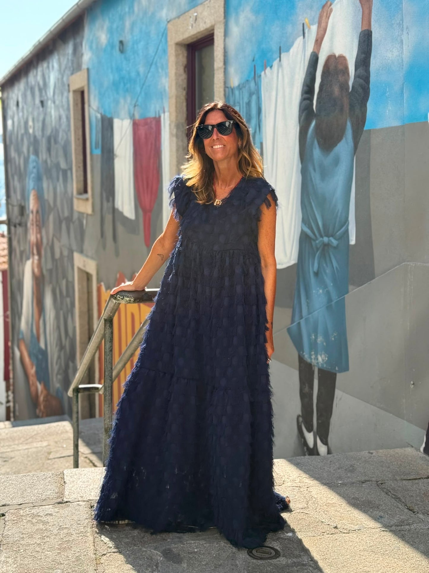 Edição limitada! Vestido comprido de cerimónia azul marinho