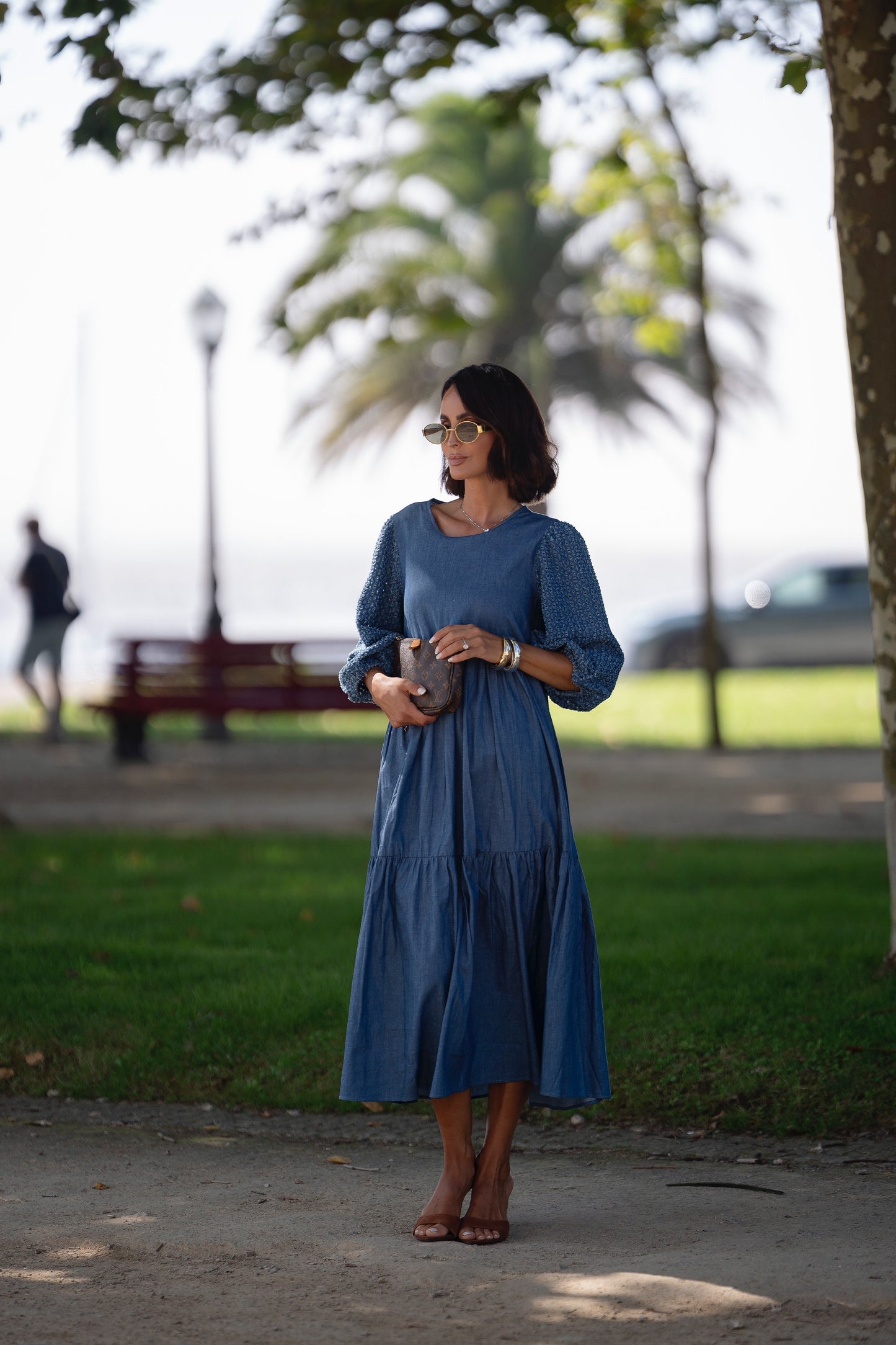 Vestido comprido em ganga