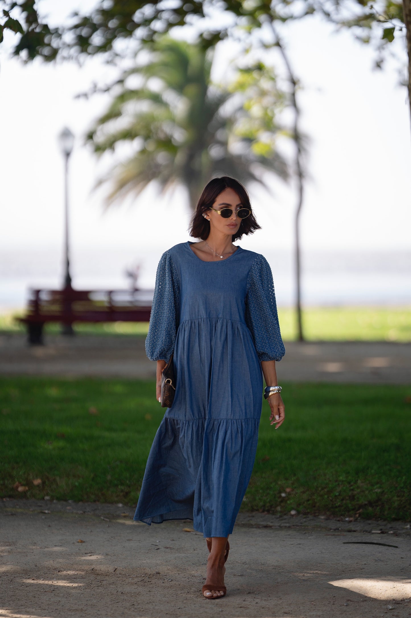 Vestido comprido em ganga