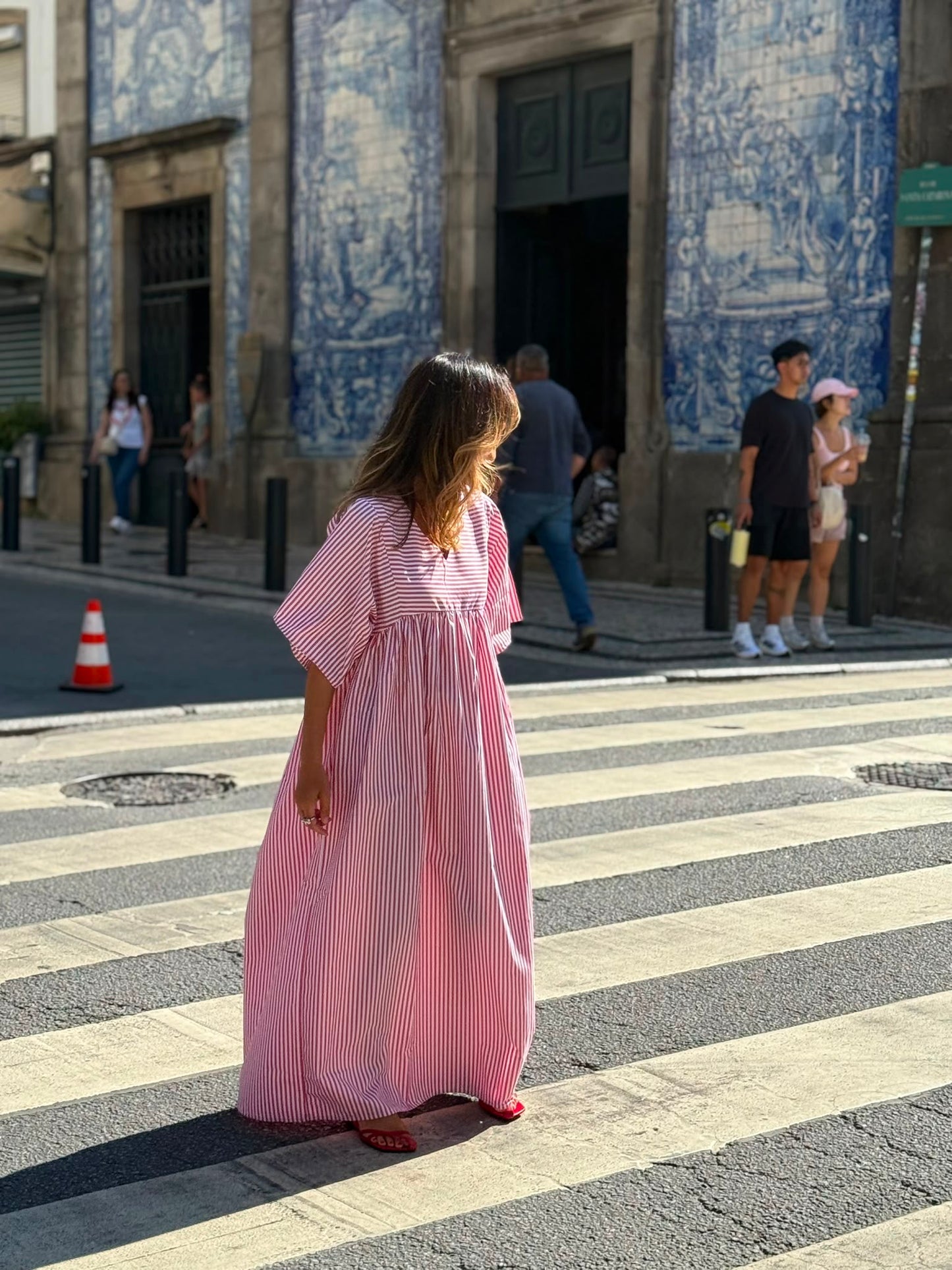 Vestido comprido riscas