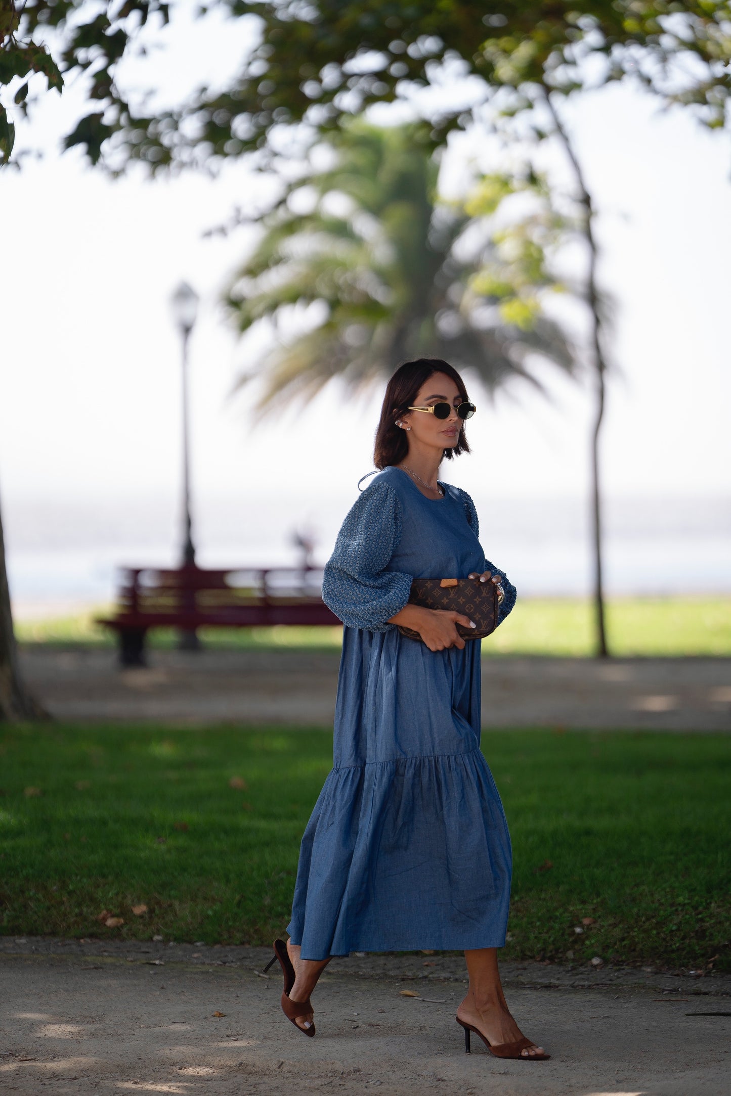 Vestido comprido em ganga