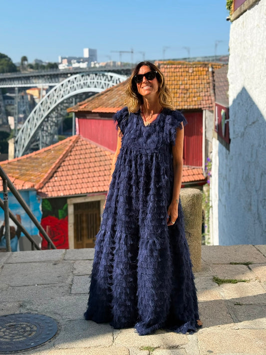Edição limitada! Vestido comprido de cerimónia azul marinho