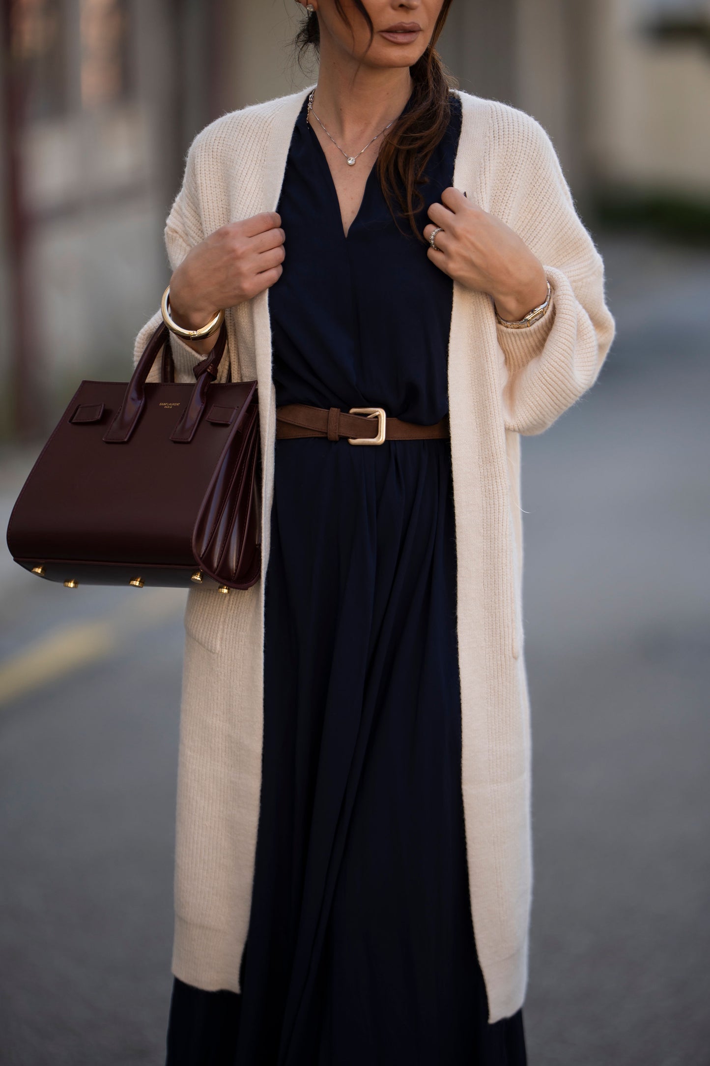 Vestido comprido azul marinho