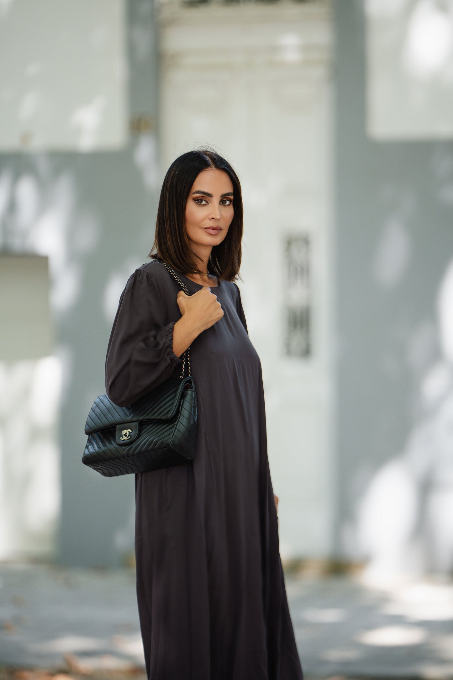 Vestido comprido em viscose castanho