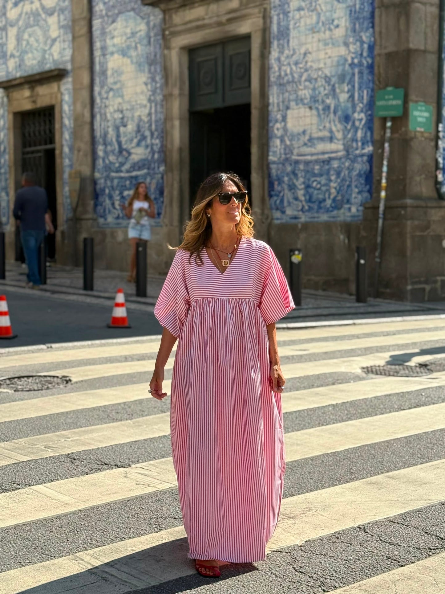 Vestido comprido riscas