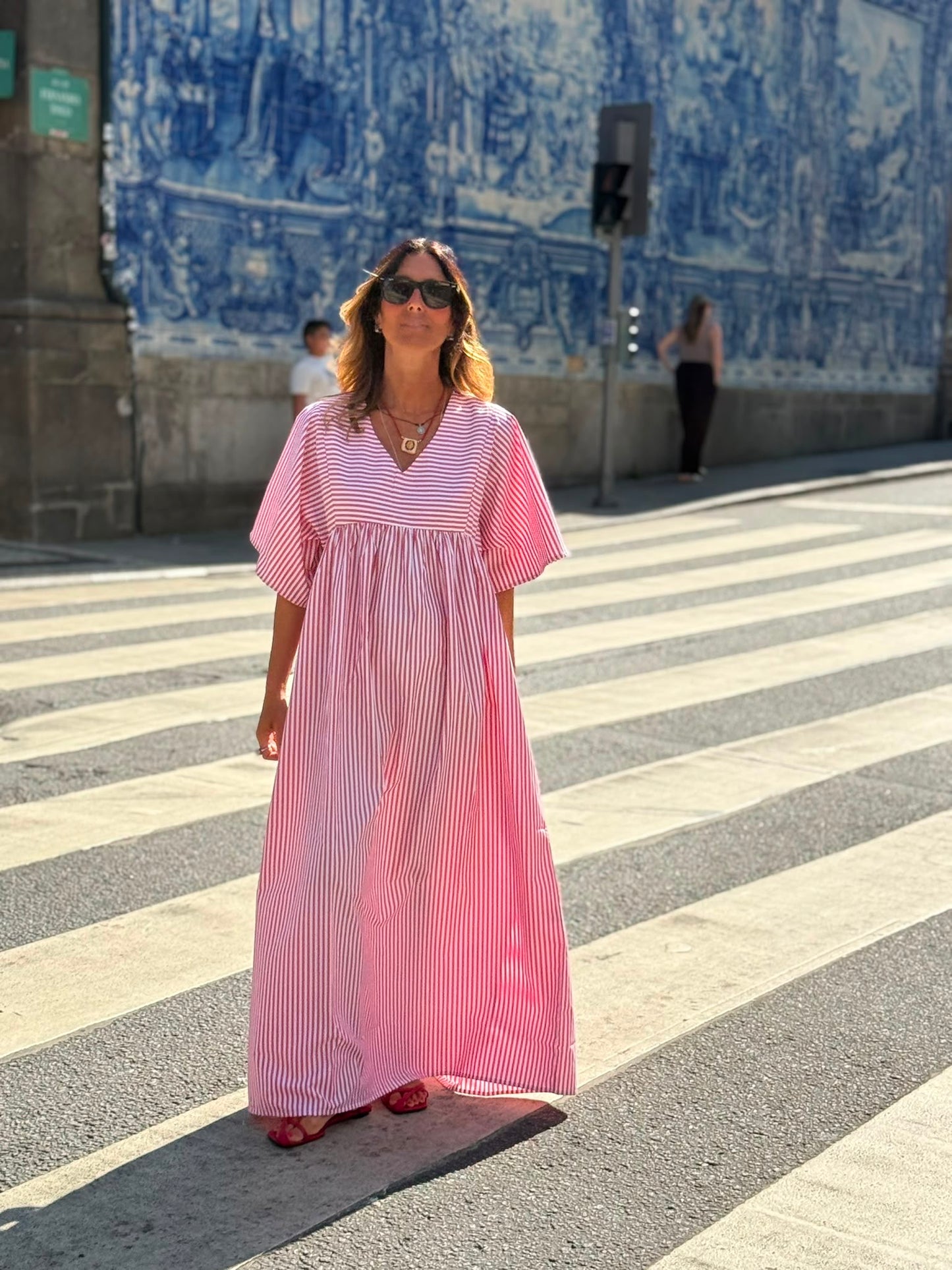 Vestido comprido riscas