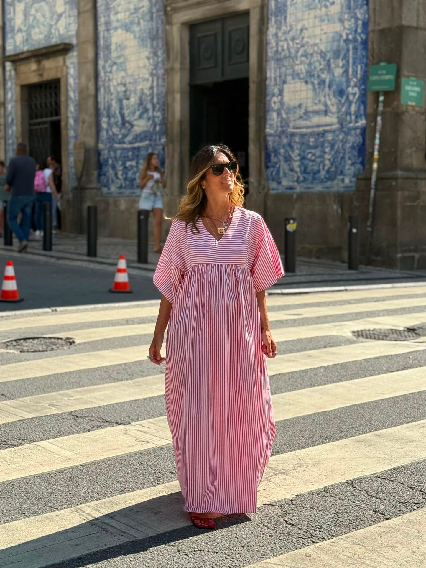 Vestido comprido riscas
