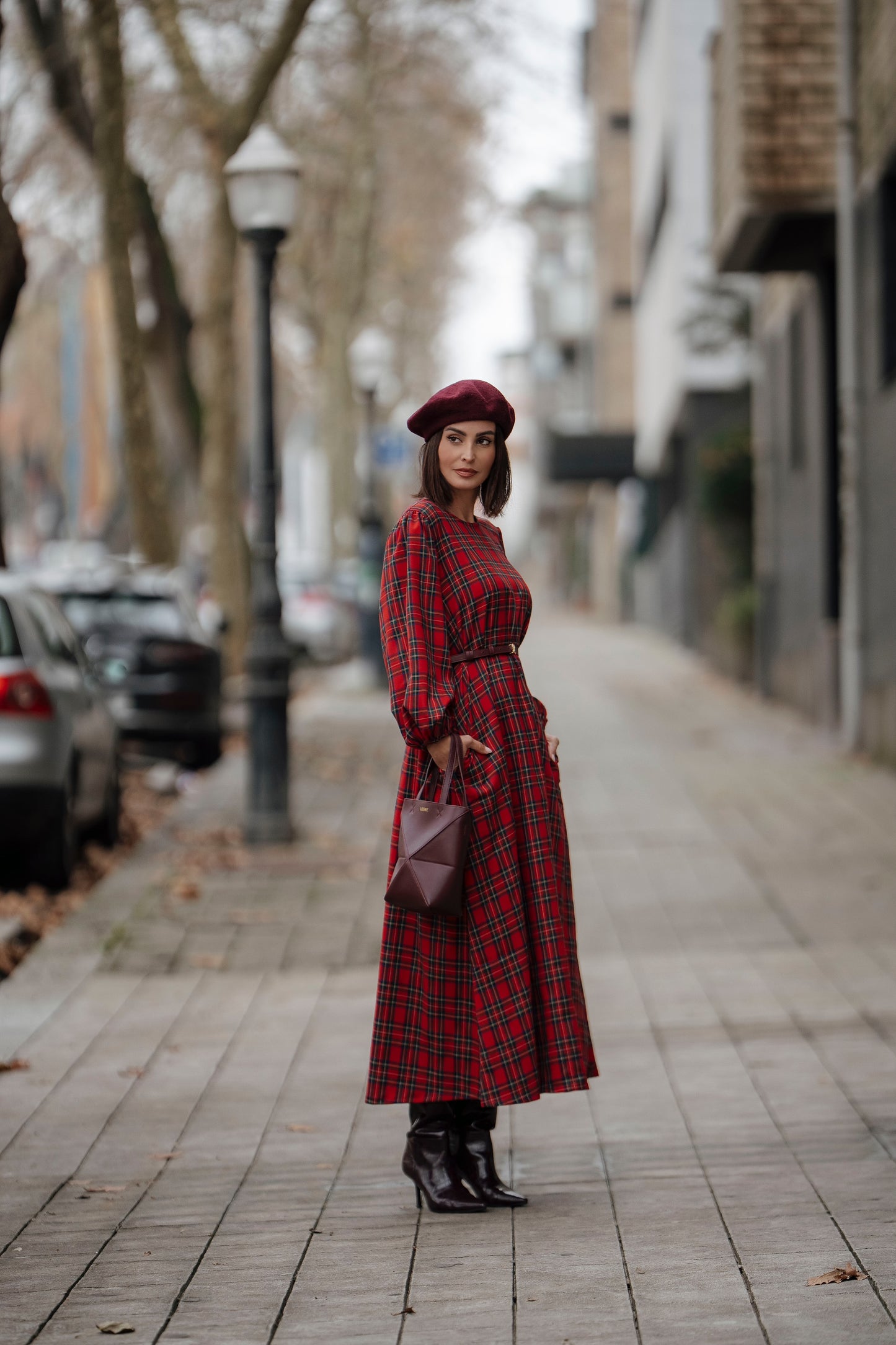 Vestido comprido em xadrez vermelho