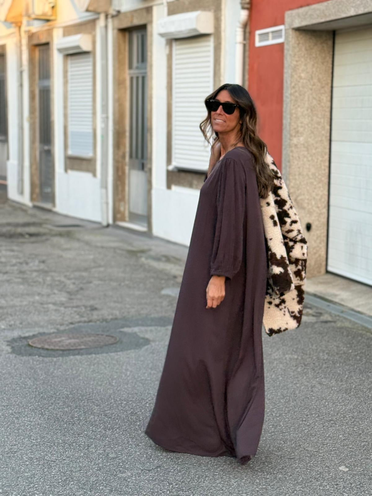 Long brown viscose dress