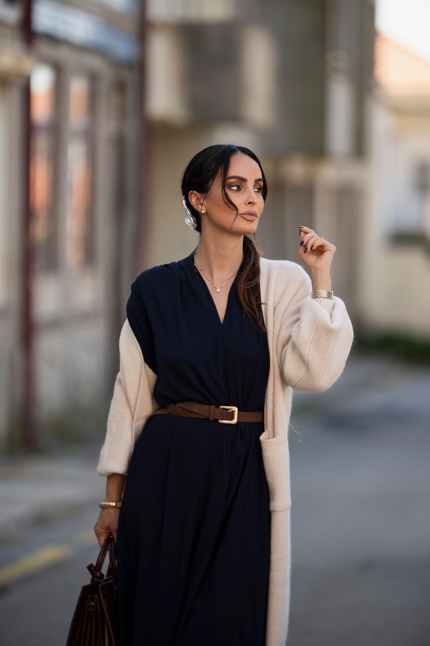Vestido comprido azul marinho