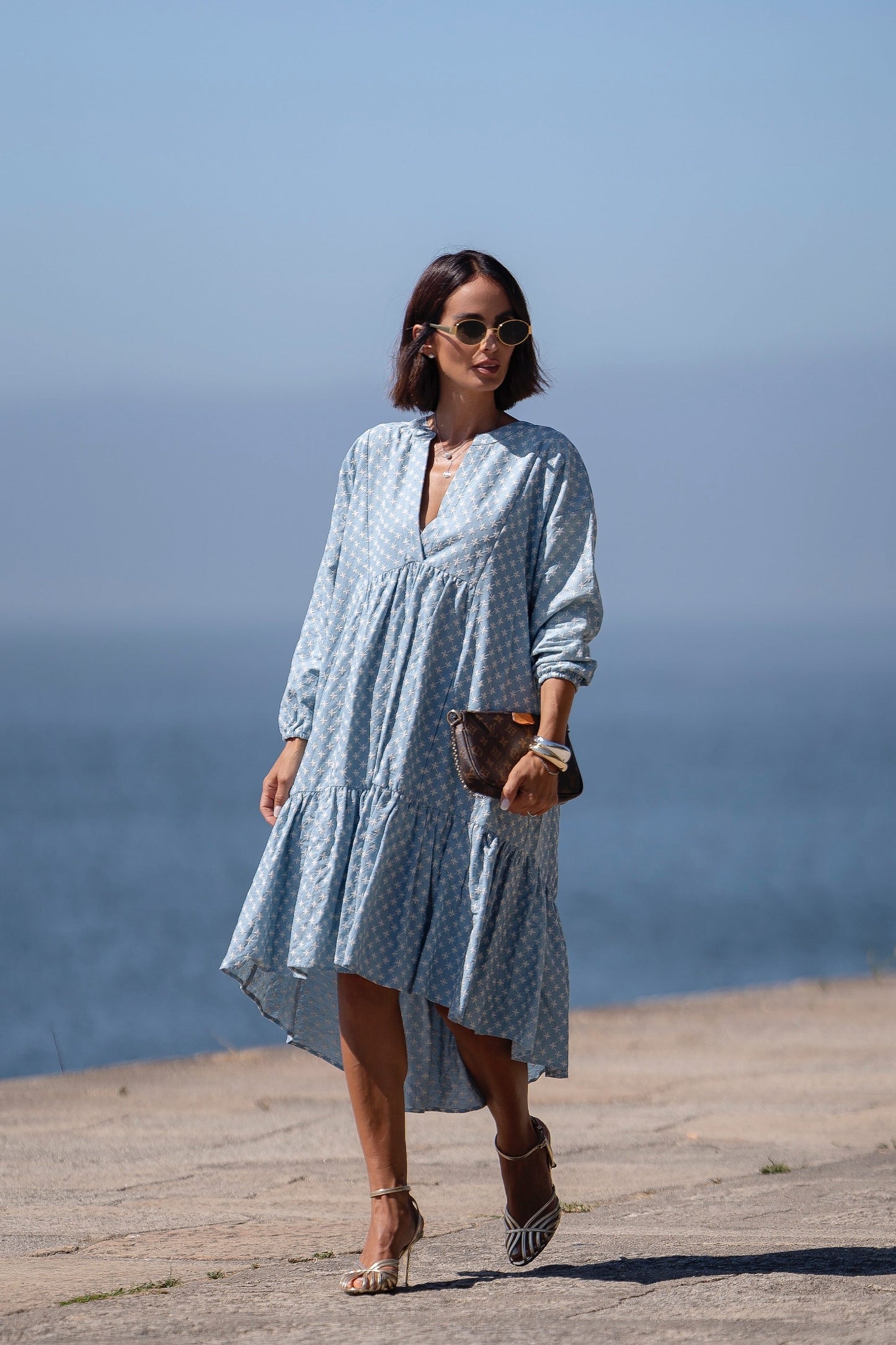Vestido assimétrico em ganga