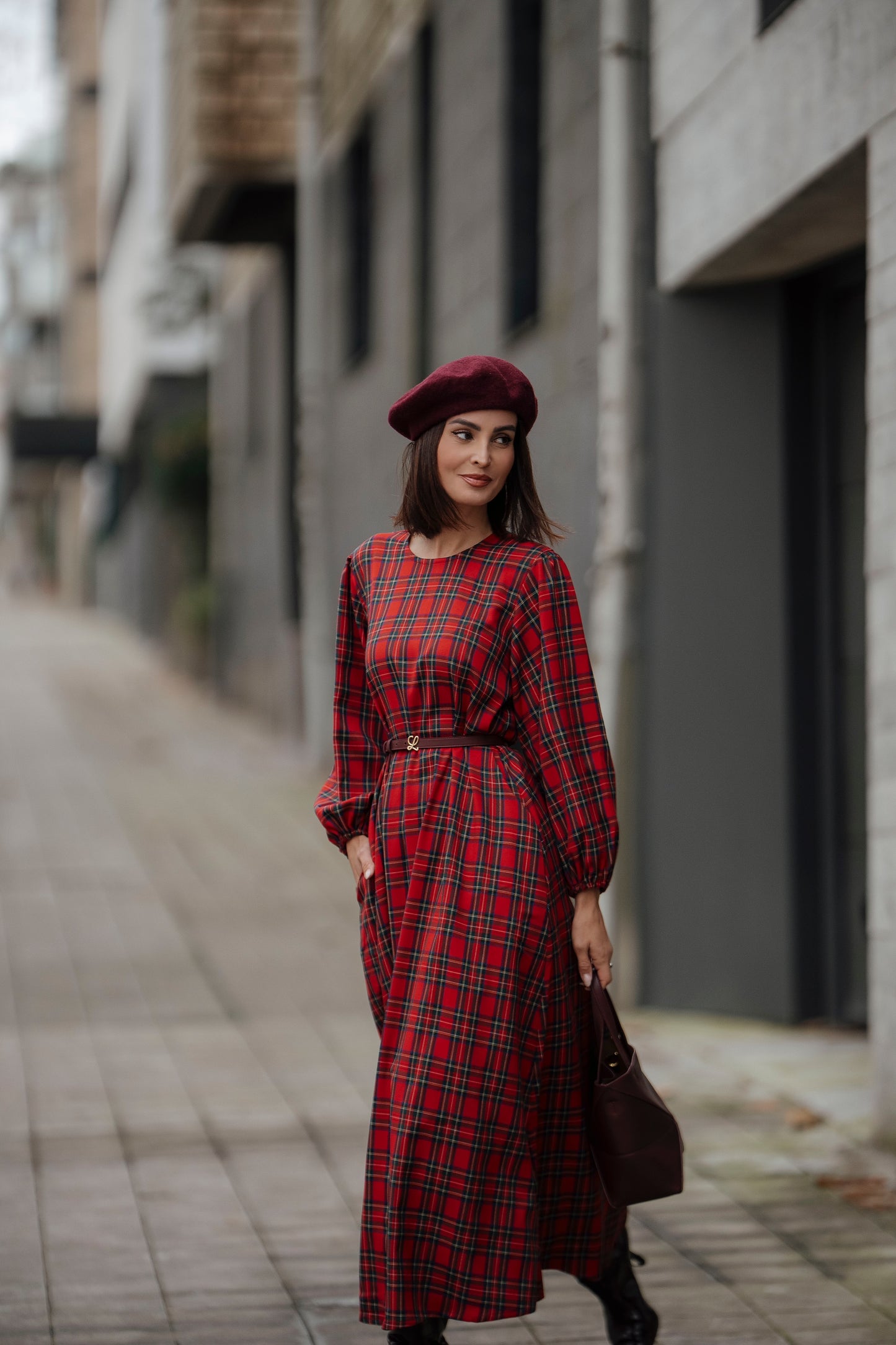 Vestido comprido em xadrez vermelho