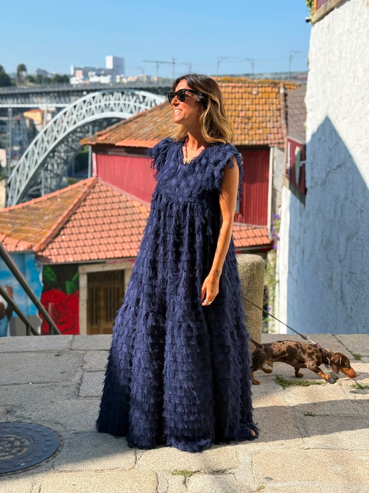 Edição limitada! Vestido comprido de cerimónia azul marinho