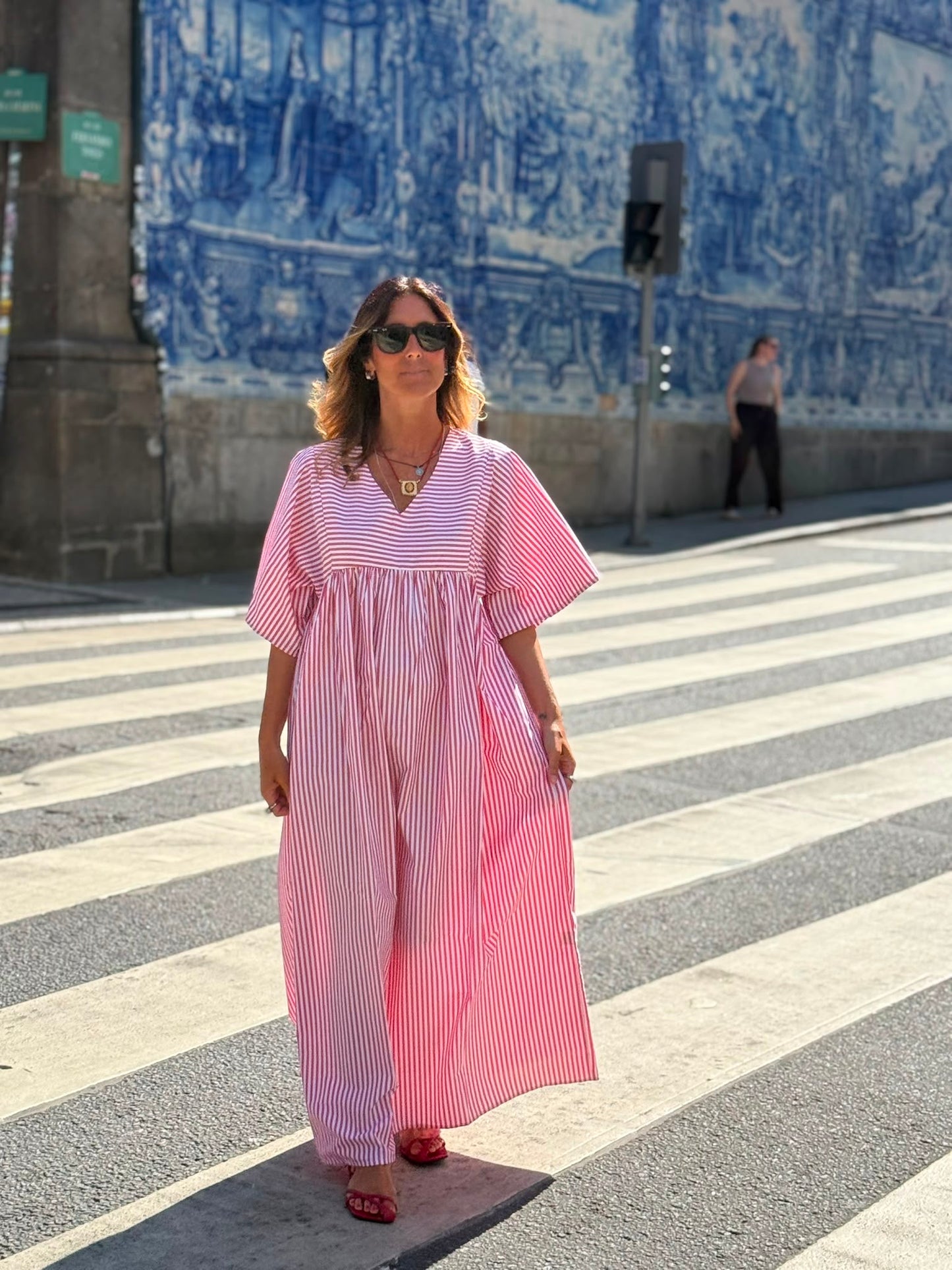 Vestido comprido riscas