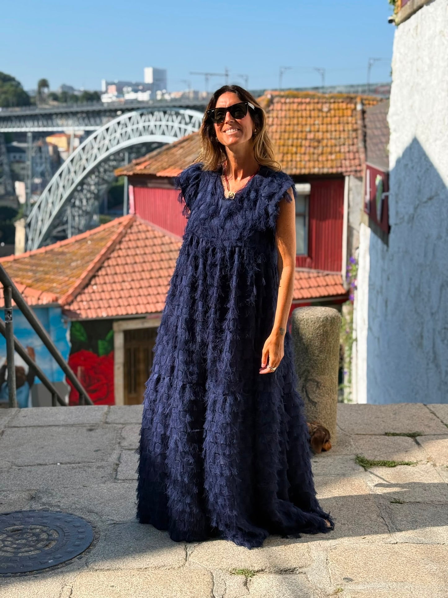 Edição limitada! Vestido comprido de cerimónia azul marinho
