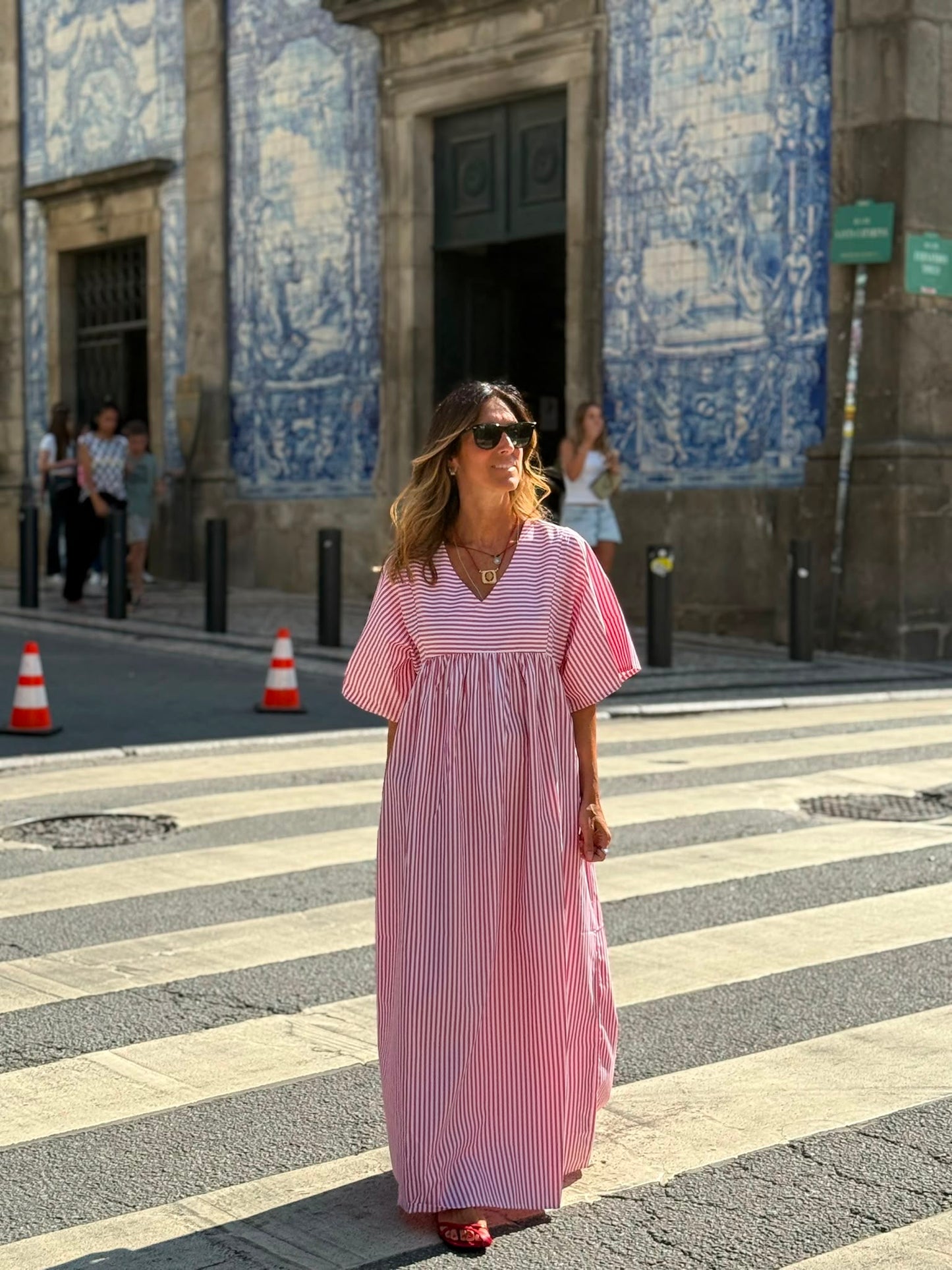 Vestido comprido riscas
