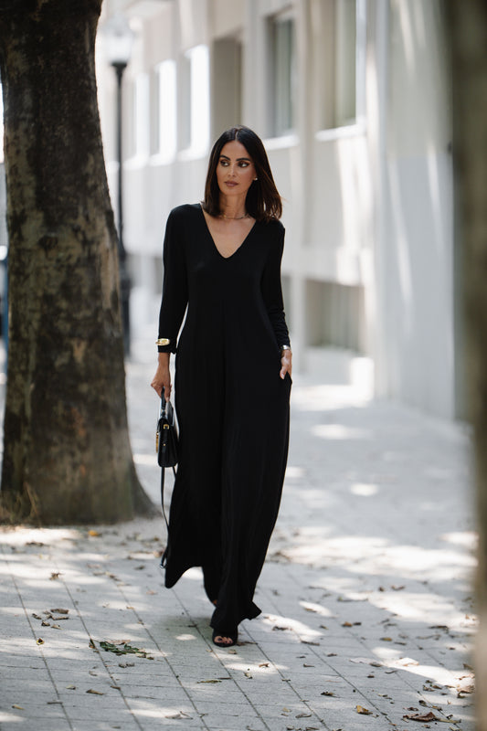 Long black knitted jumpsuit