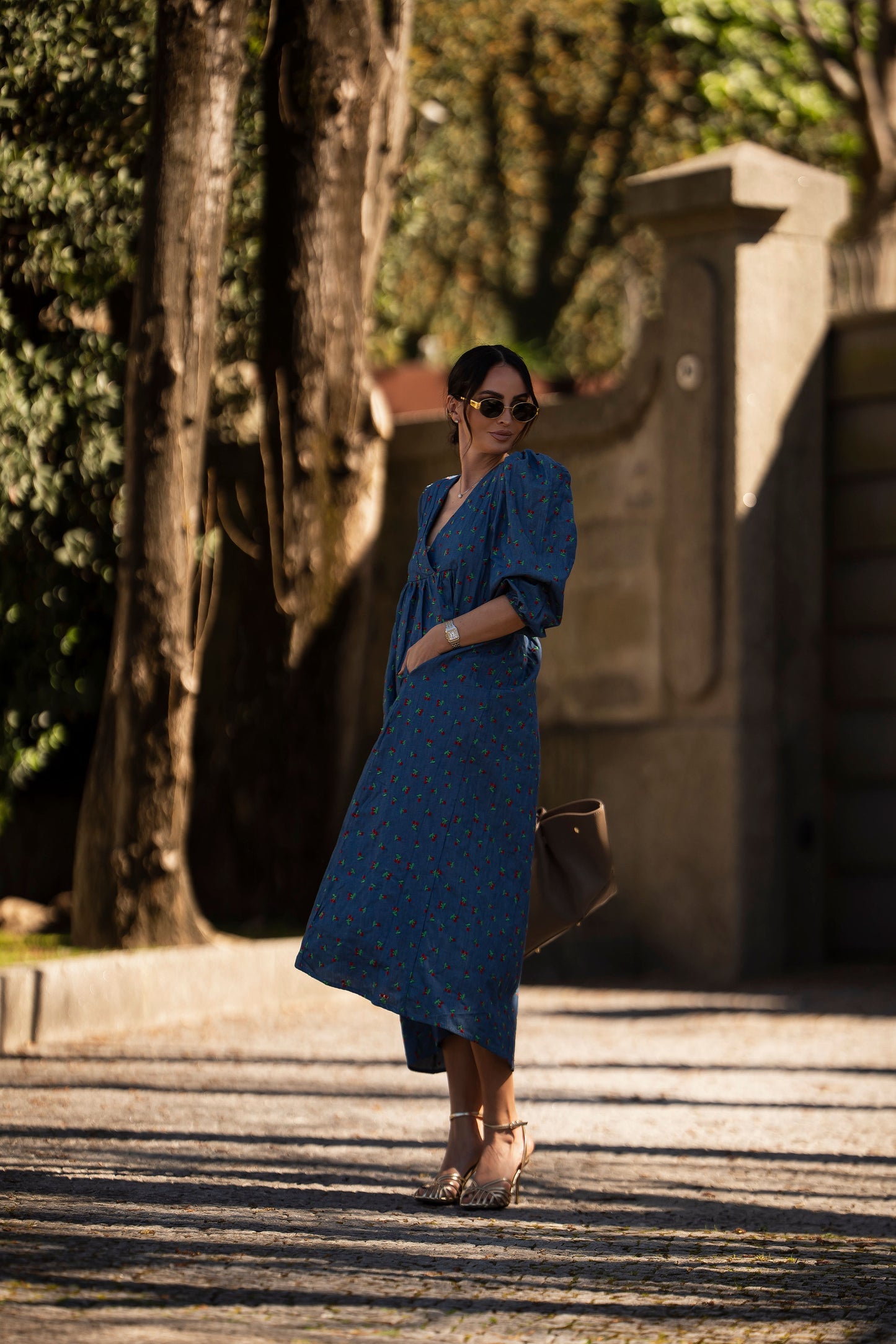 Vestido midi em ganga