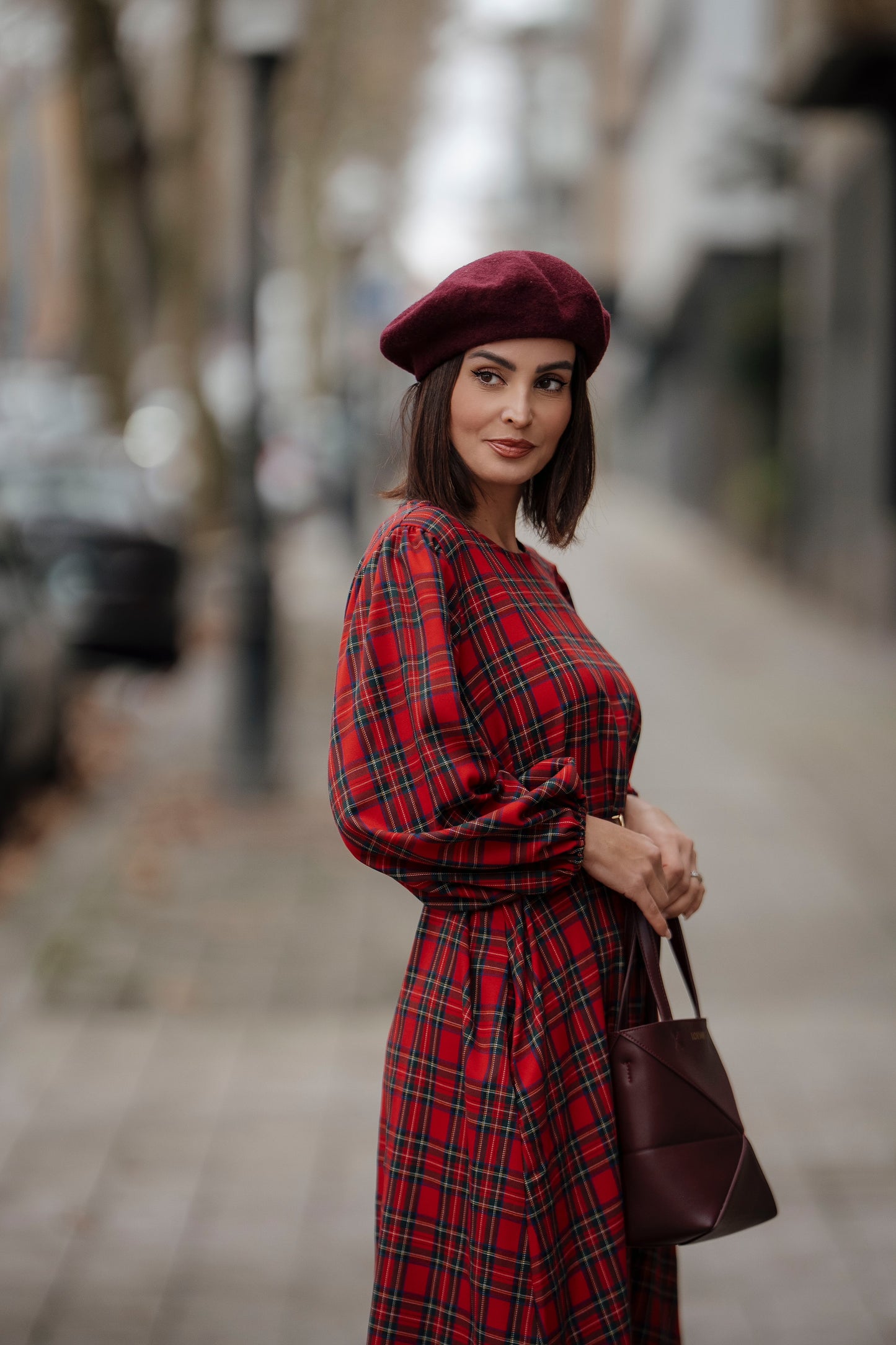 Vestido comprido em xadrez vermelho