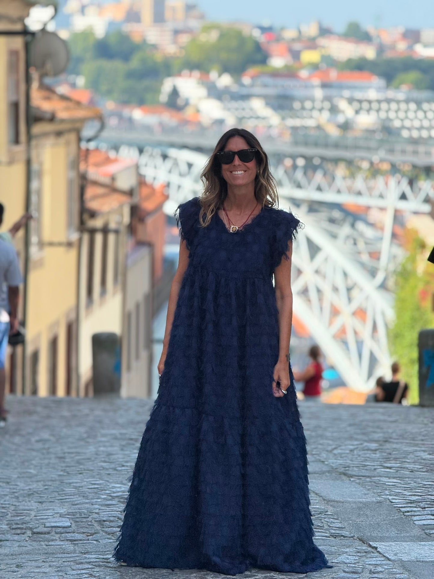 Edição limitada! Vestido comprido de cerimónia azul marinho