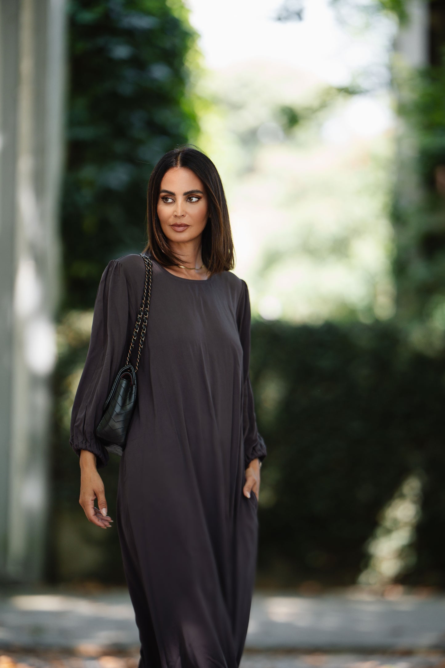 Vestido comprido em viscose castanho