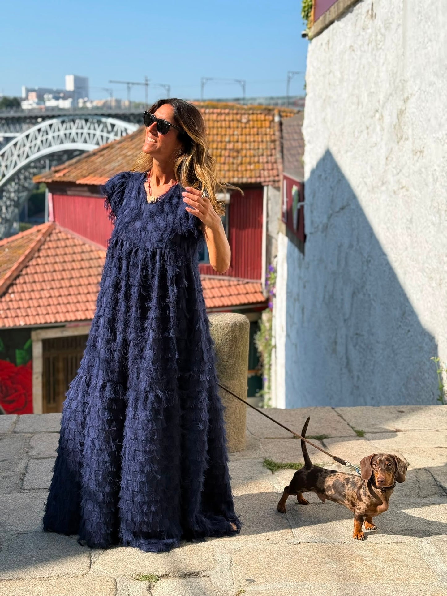 Edição limitada! Vestido comprido de cerimónia azul marinho