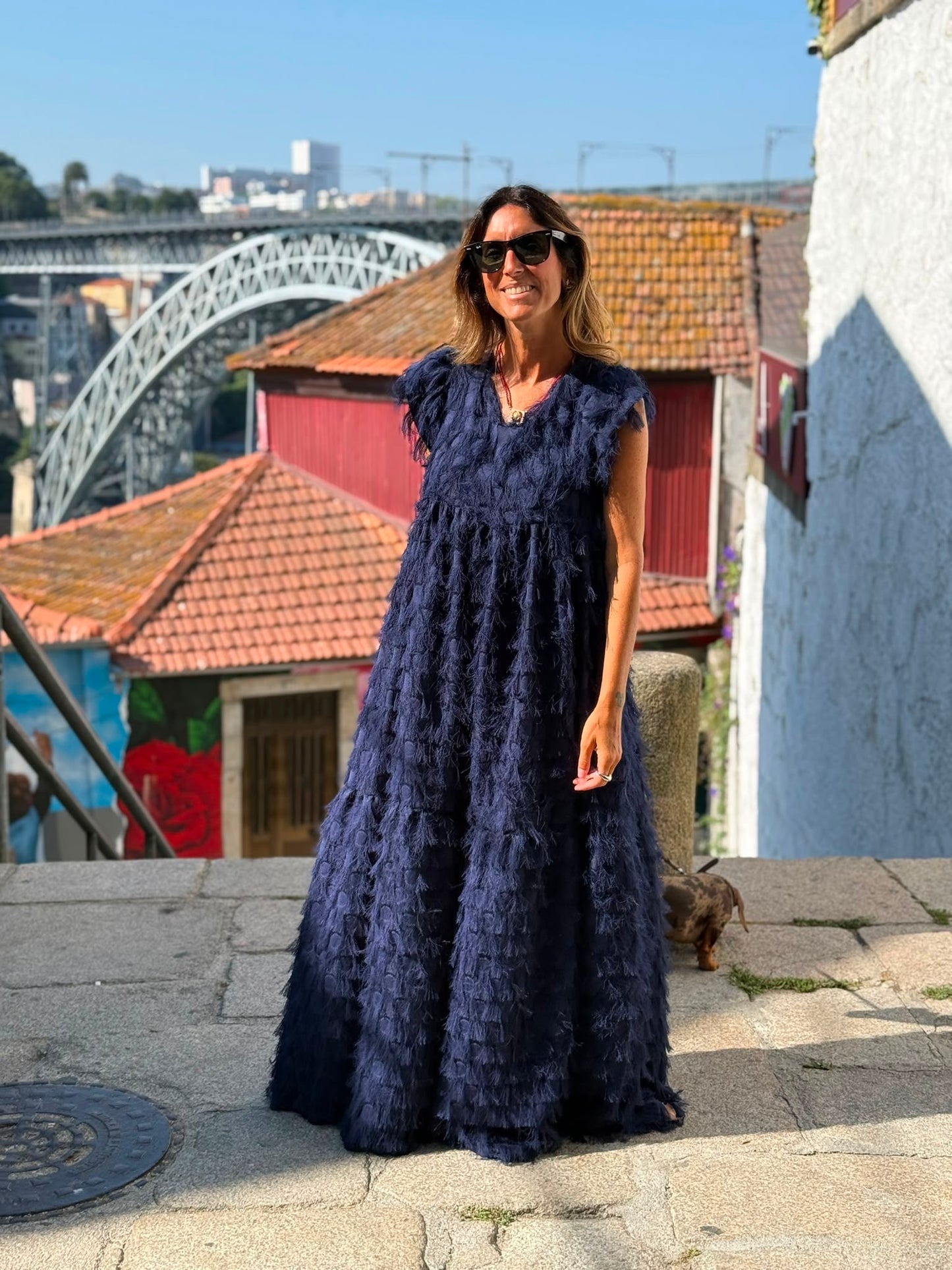 Edição limitada! Vestido comprido de cerimónia azul marinho
