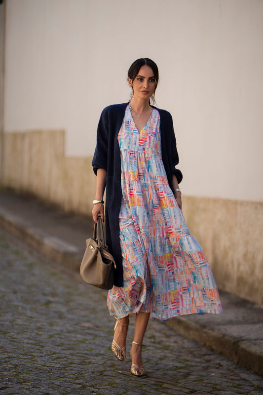 Vestido comprido com folho