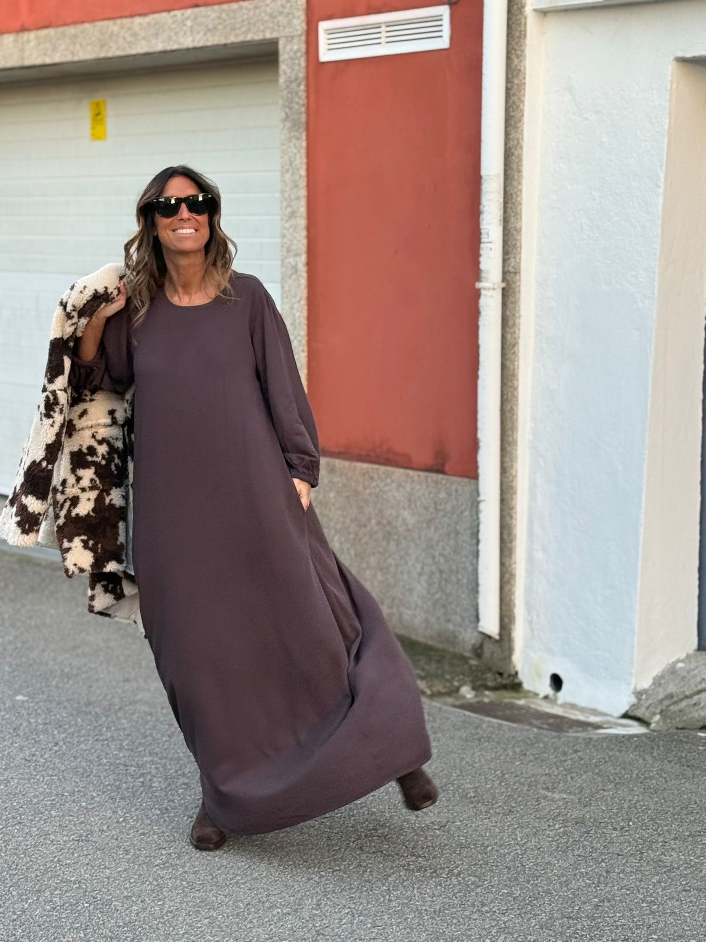 Long brown viscose dress