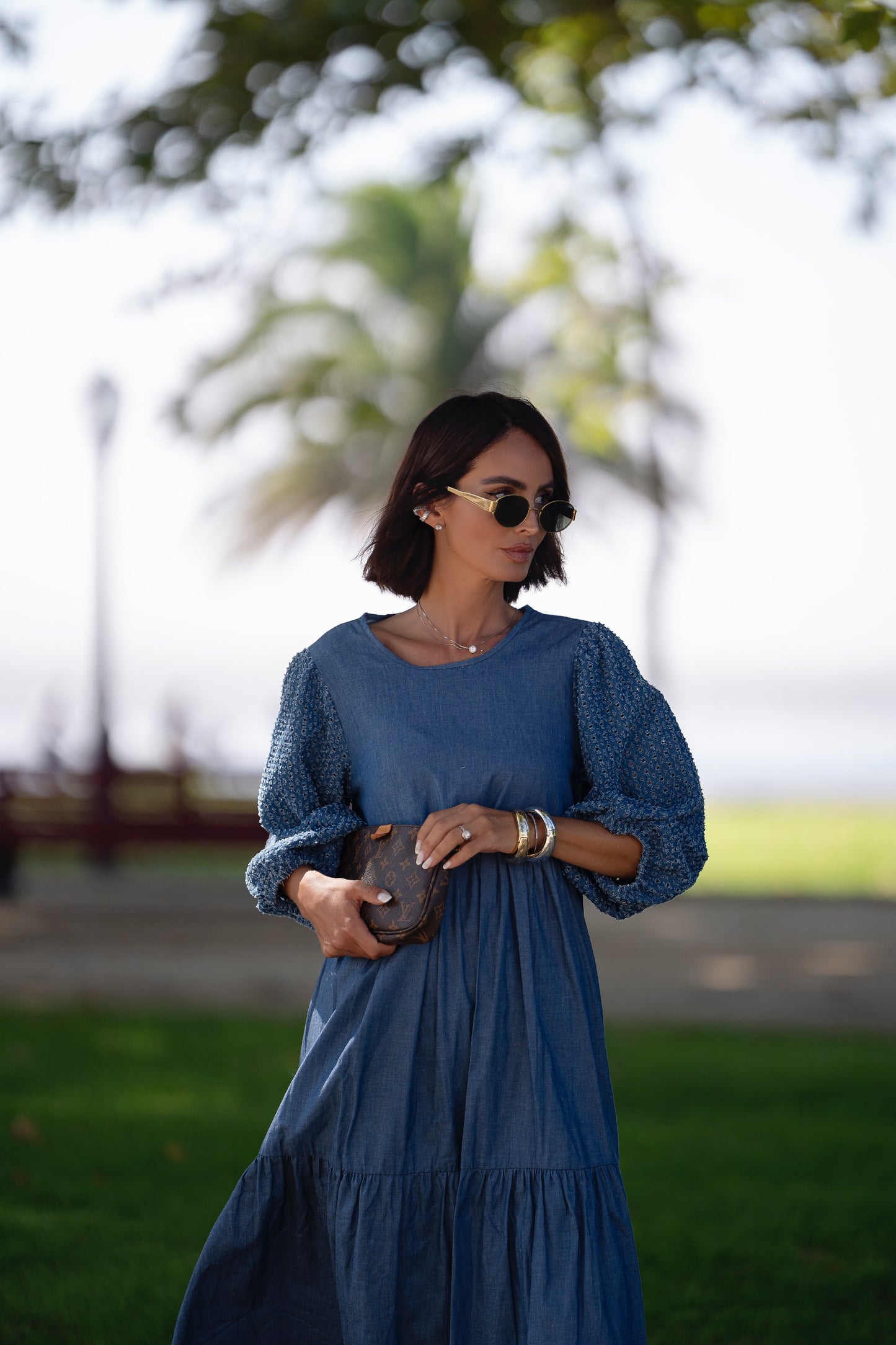 Vestido comprido em ganga