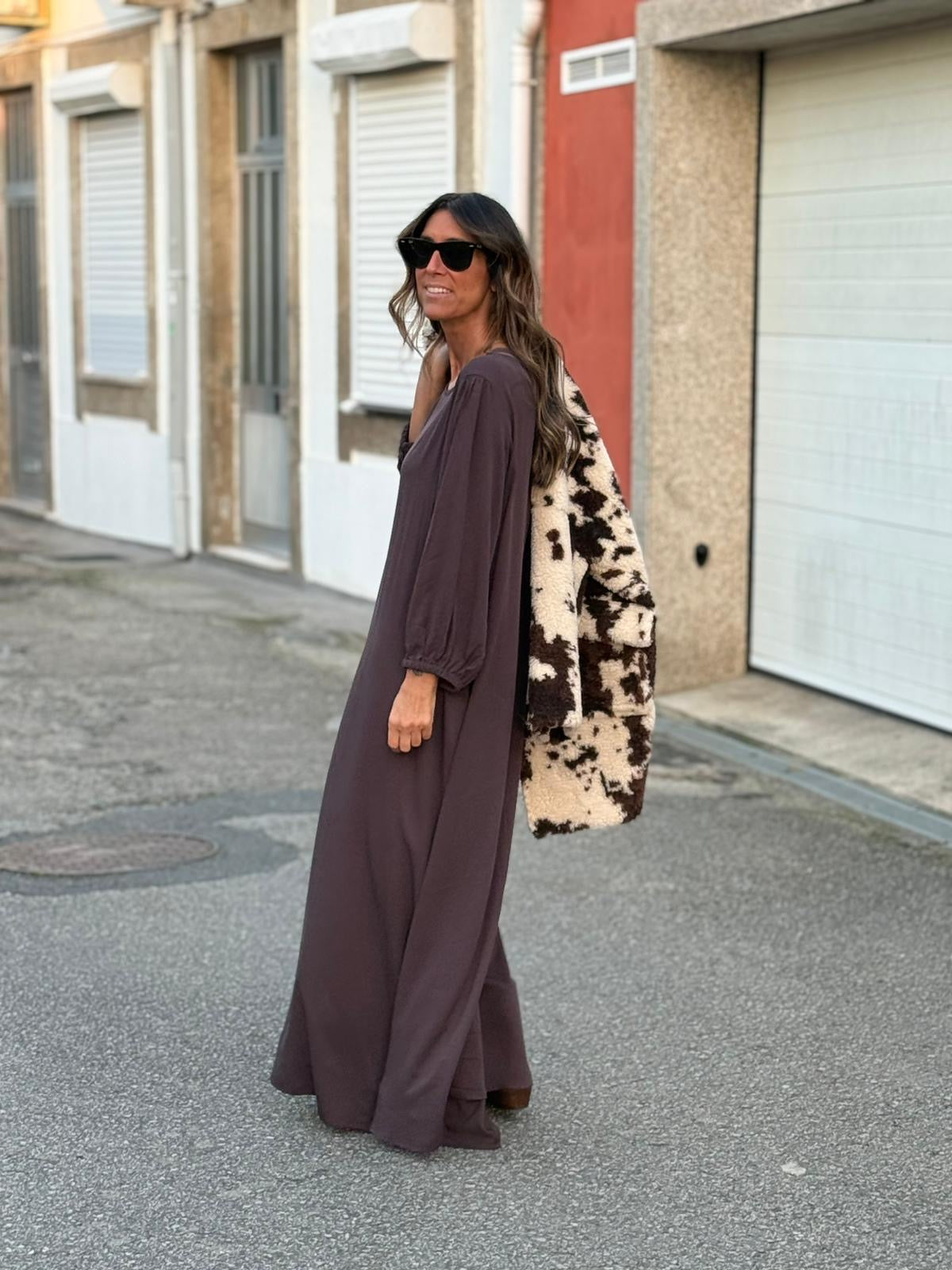 Long brown viscose dress