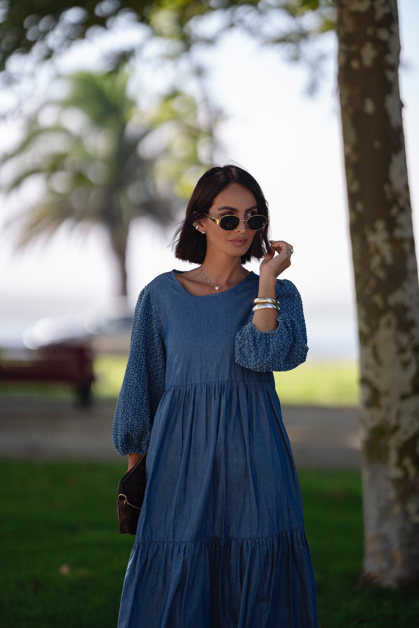 Vestido comprido em ganga