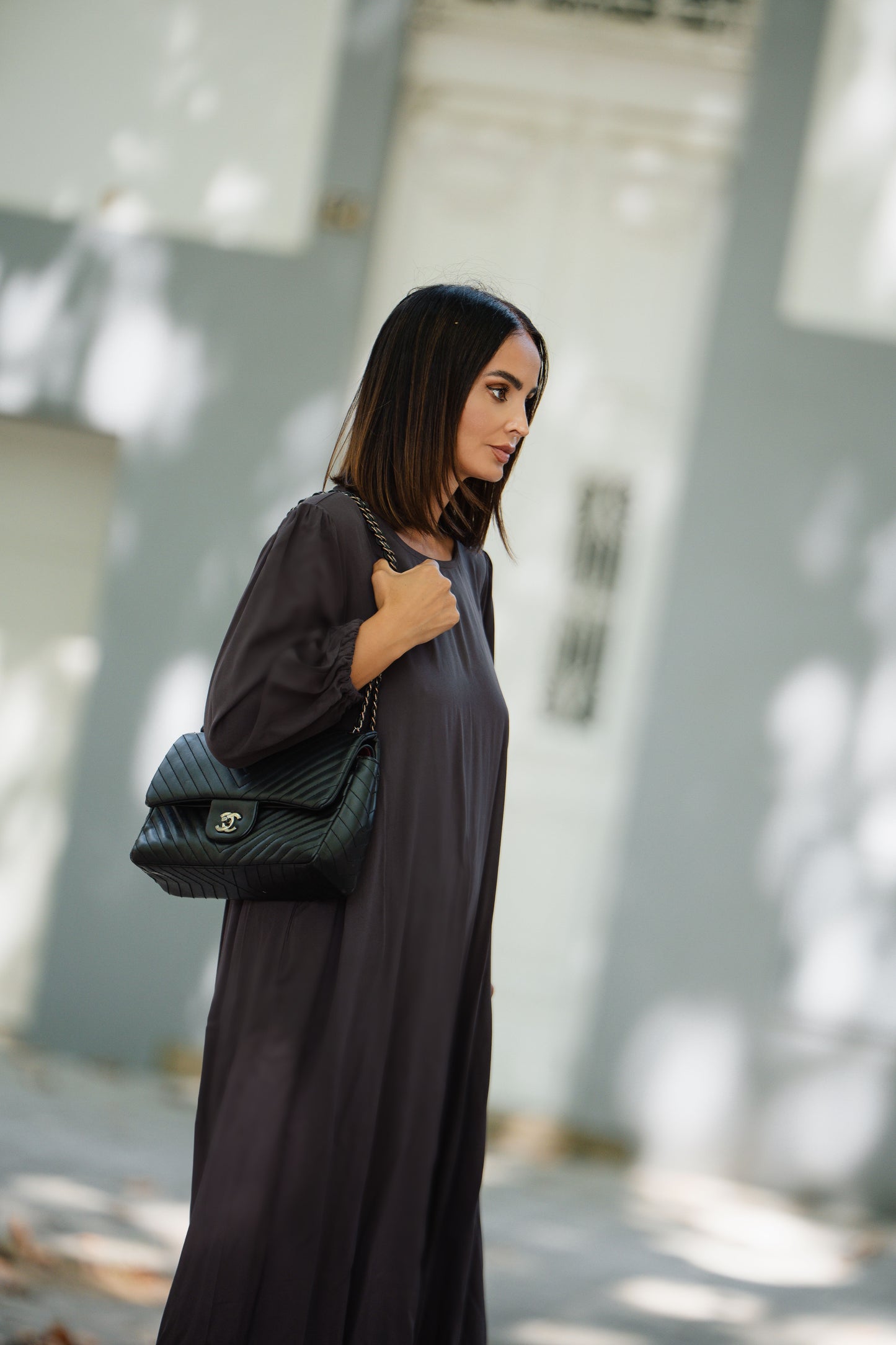 Vestido comprido em viscose castanho