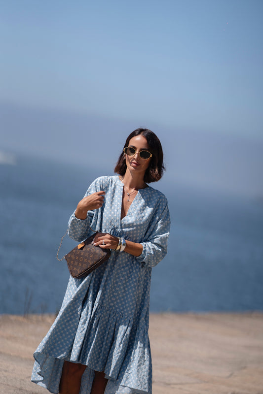 Vestido assimétrico em ganga